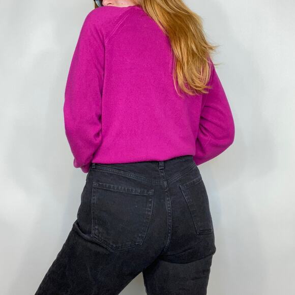 Vintage Unbranded Large Bright Hot Fuchsia Pink Mockneck Sweater - Picture 4 of 9